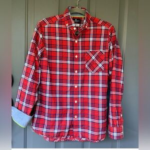 Psycho Bunny Red Plaid Casual Button Down Shirt Red Blue Flip Cuff Men’s Small